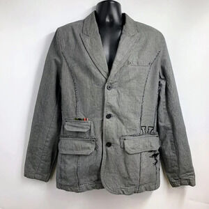 Triple Five Soul Men's Herringbone Plaid Eagle PRint 3 Button Jacket SIze L